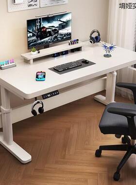 实木电动升工降PZX桌学智能作台公桌子办电脑桌电竞桌家用可升降