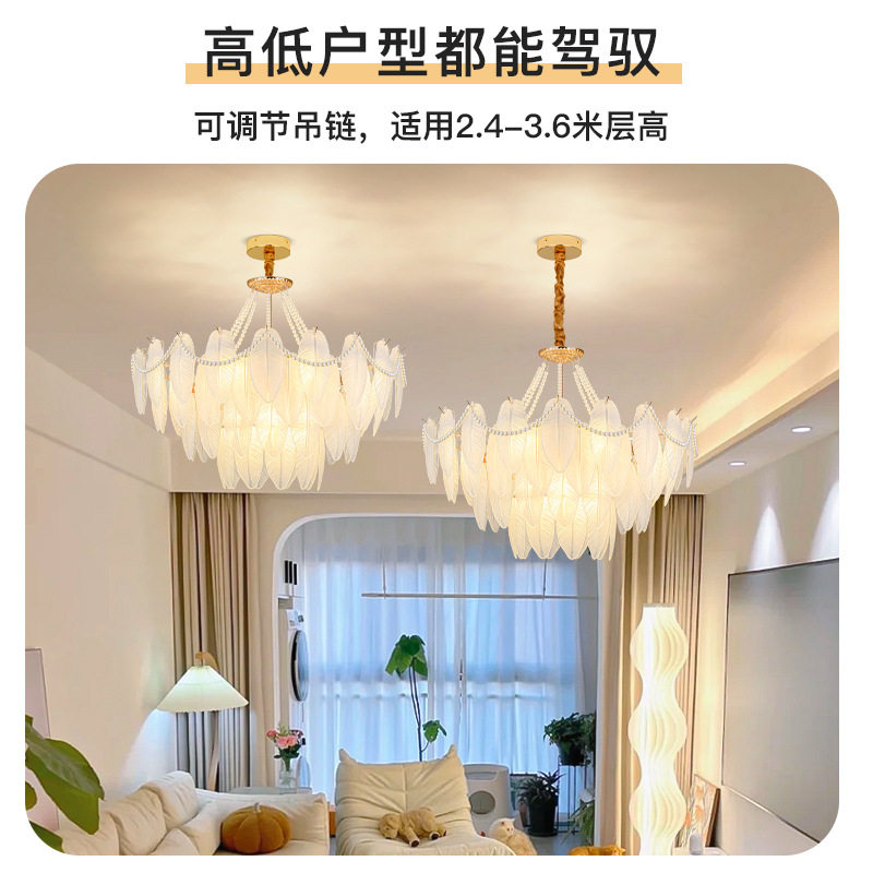 法式客厅吊灯羽毛玻璃复古珍珠装饰简约现代浪漫轻奢卧室灯餐厅灯