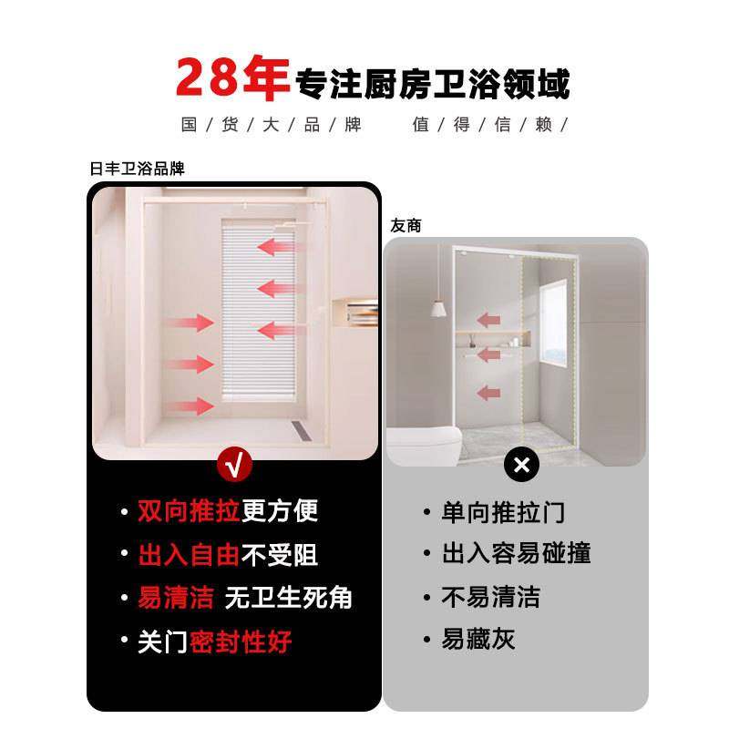 日丰奶白色一字型双移门淋浴房浴室隔断下沉式卫生间洗澡玻璃门
