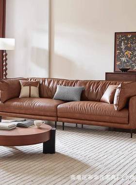 法式复古油蜡皮皮发现代家用TTE小户型客厅组直排三人合怀抱艺沙