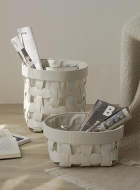 白色衣编皮革脏衣篓高档代现洗收纳筐家用民宿IEQ编织镂织杂物置