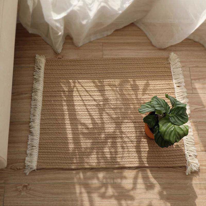 几日式CSA黄麻编流苏地垫风茶方形垫绳编地阳台落地窗民宿地织毯