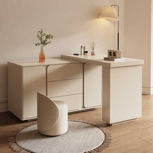 梳妆台卧室床尾电视柜现代简约奶油风收纳一体网红大镜子化妆书桌