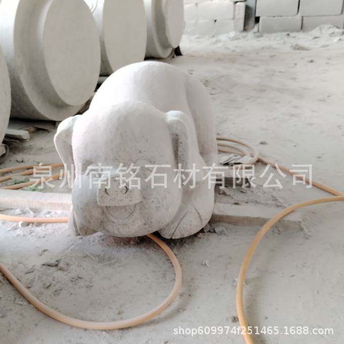 石雕招财猪 大理石福气猪石头摆件 厂房庭院元宝小猪风水装饰品