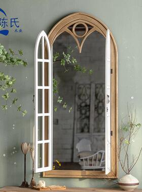 复实木壁挂穿衣花镜雕做旧装饰镜服装店试全衣古镜客厅A2299落地
