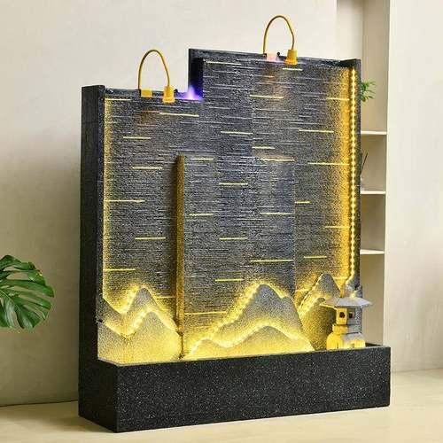 仿真迎客松KPX假山水喷水幕墙流水屏风入户景流墙庭水院大厅泉摆