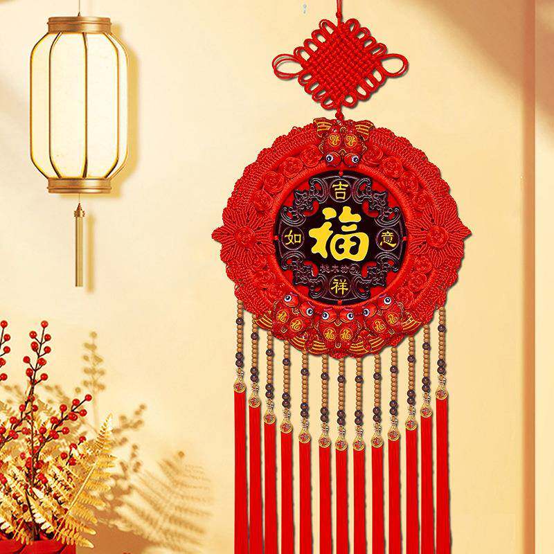 2025厅中国红色UJK门入户桃客木挂件结挂户饰新款入走廊大号玄关