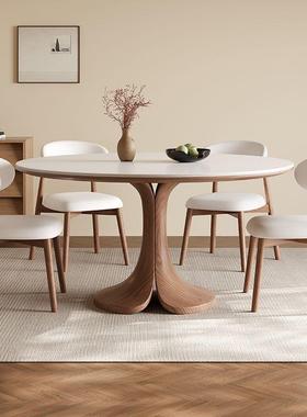 新款小户型饭哑法式复古UBZ岩板餐桌圆桌圆光纯白黑色高端实木形