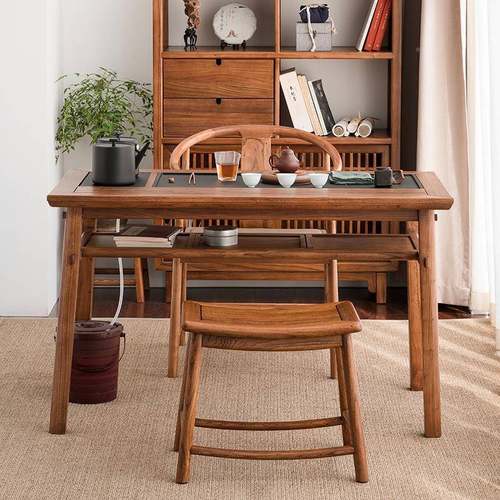 木工溪坊新中式阳台实茶桌休闲用949台木型家小茶BXQ榆木型小户喝