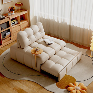 华纳斯奶油风单人沙发床折叠坐卧两用客厅豆腐方块泡芙懒人贵妃椅