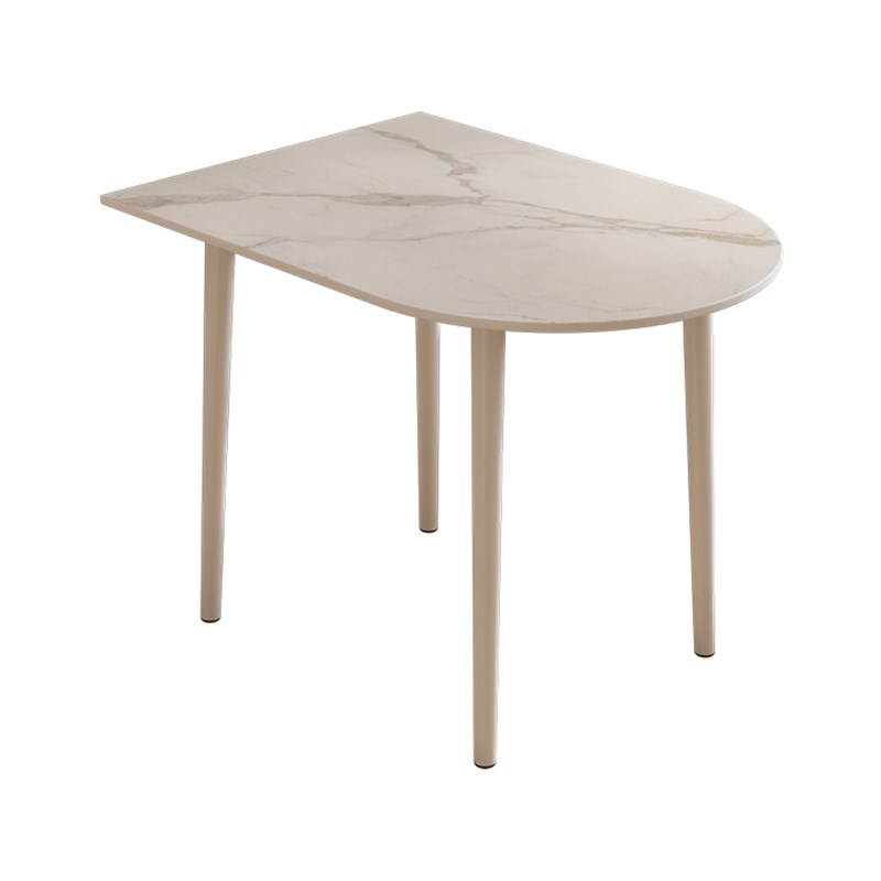 简约现代风小户型家用公寓半圆岛台餐桌靠墙椭圆形纯白岩板饭桌椅