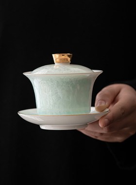 高档冰花玉瓷结晶釉三才盖碗泡茶碗壶单个杯家用陶瓷功夫茶具套装