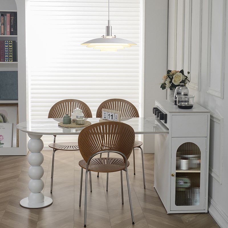 奶油风岩板岛台餐桌一体可伸缩家用现代简约小户型茶桌茶台带茶炉