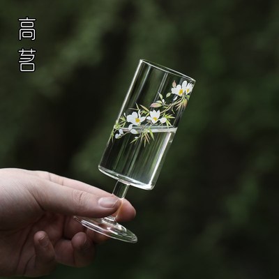 绿茶品茗杯玻璃小茶杯高级感龙井茶杯耐热功夫茶具家用高脚杯酒杯