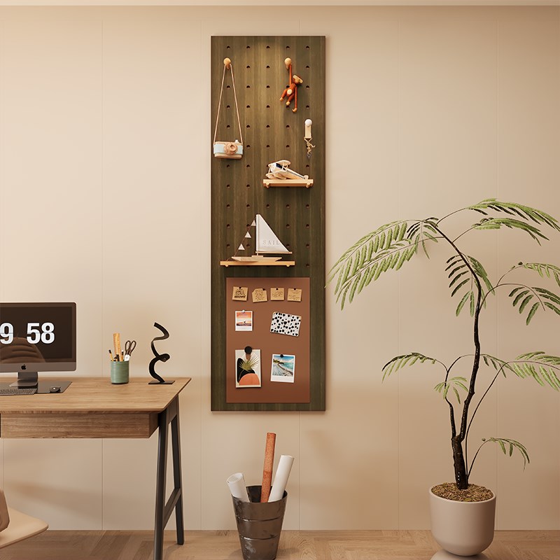 实木洞洞板中古风置物入户玄关配件定制造型墙遮挡墙面展示架