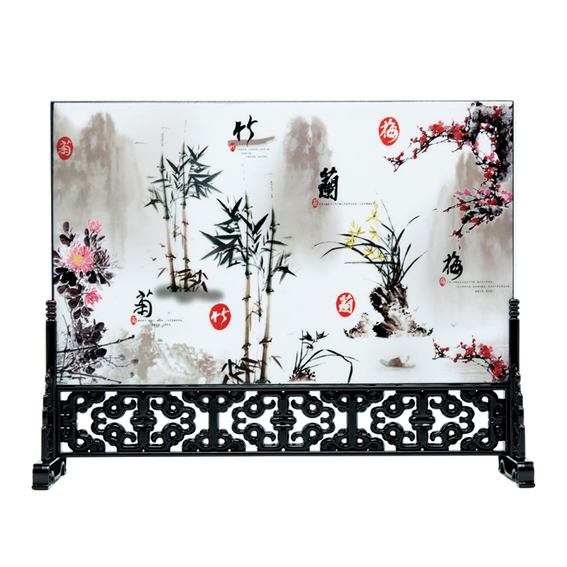 木制漆器小屏风 台屏 家居客厅办公室书房装饰摆件 商务礼品