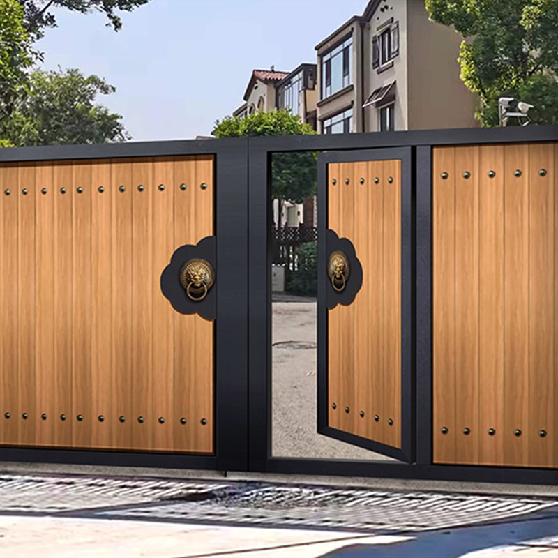 定制 铝艺庭院门木纹不锈钢别墅大门铁艺门中门入户门