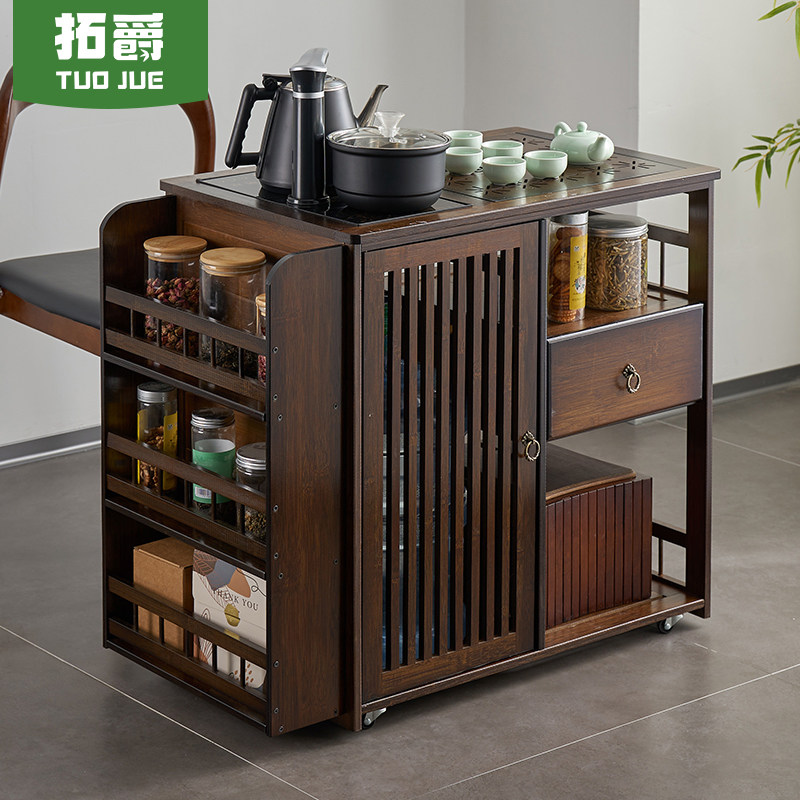 移动茶台家用小茶桌带轮茶几实木中式茶水柜功夫茶具烧水一体茶车