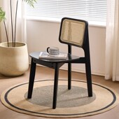 中古藤编餐椅吃饭凳子家用餐桌椅实木靠背椅复古设计师原木藤编椅