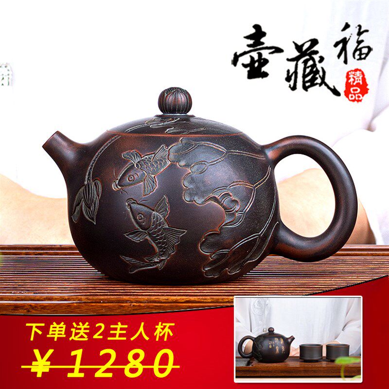 西施壶钦州坭兴陶茶壶名家纯全手工雕刻紫泥壶紫砂工艺老坭018