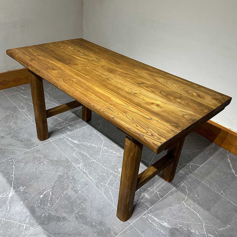 老榆木实木茶桌长条书桌复古餐桌阳台桌子电脑桌原木长桌民宿茶台