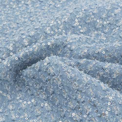 重工亮片水洗牛仔布料厚手工diy包破烂水洗特殊再造设计师的面料