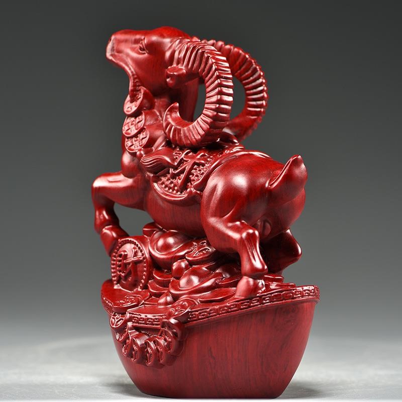 红花梨木雕十二生肖羊摆件实木动物家居客厅办公室桌面装饰工艺品