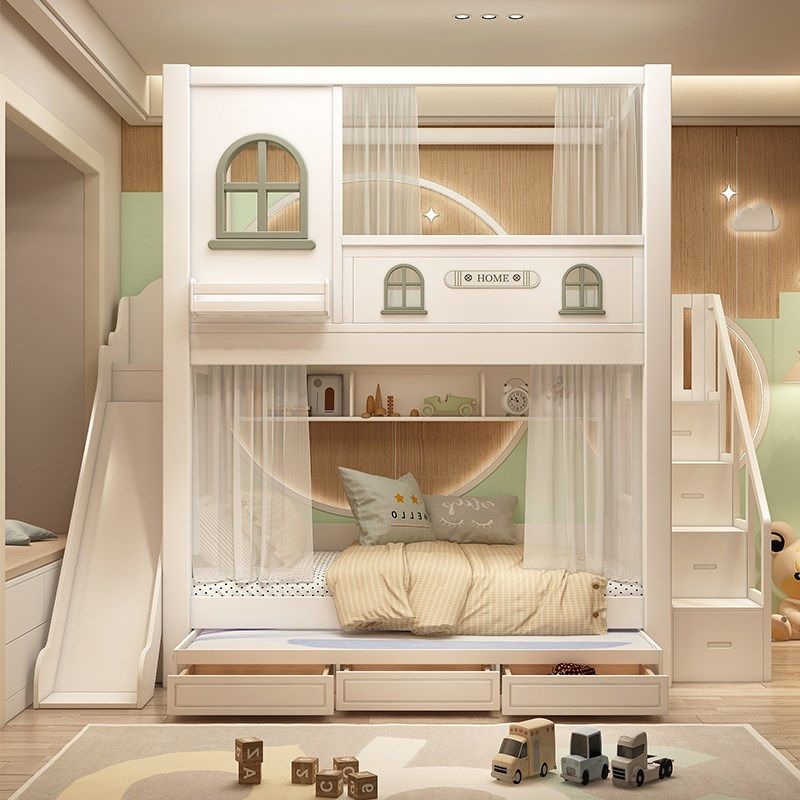 全实木高低床上下铺双层床儿童床豪华城堡床互不干扰树屋床小户型