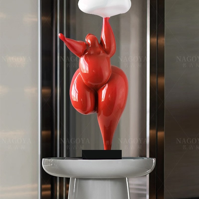 云抽象风格胖女孩形象雕塑饰品家居客厅入口创意人形艺术软装饰