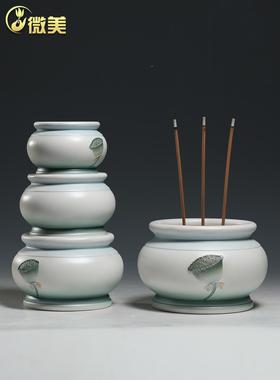 微美陶瓷佛青莲具套装供香佛h7Ow9炉果盘供水杯家用供奉大佛前用
