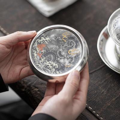 唐DZW舍 国陶瓷银鎏鱼化龙盖置茶功风夫茶具配件杯垫创意复古道礼
