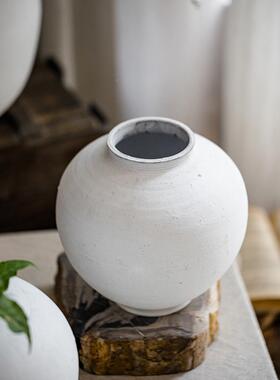 白色大件号粗陶瓶花仿陶瓷落地古大码插花客厅摆月亮TC06700陶罐