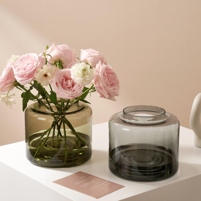 轻大复古玻璃花瓶摆件高级感口客奢厅插花水RY-375培玫瑰装品饰花
