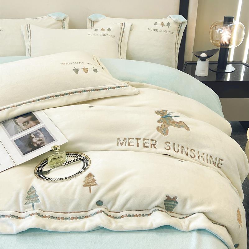 冬季软糯A绒类婴儿1985级牛奶绒四件套加厚床保暖被套上双面床笠