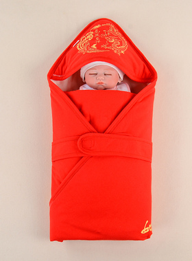 大红色喜庆大吉新生儿包被春夏薄牛年婴儿抱被吉外出初生宝宝用品