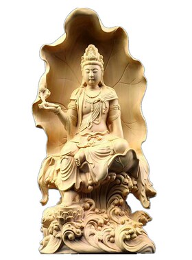 自在观音荷叶莲花木雕摆件实木送子菩萨鱼篮骑龙净瓶家居玄关摆设
