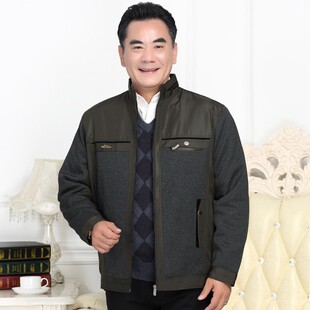 秋冬季中年男装外套爸爸装加绒加厚款上衣中老年人男士秋装夹克衫