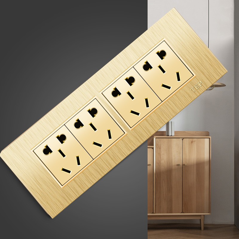 TEP118型一开九孔16A空调开关插座带四开3孔12十二孔四位面板金色