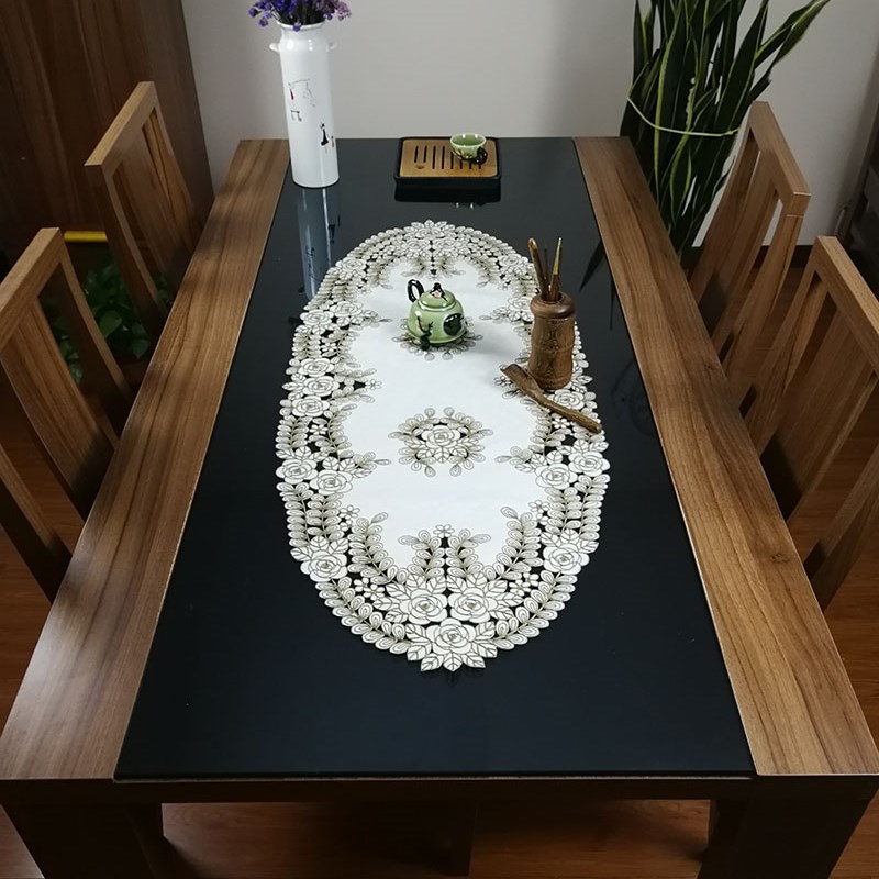 国潮中式欧式实木餐桌布艺绣花桌布茶几巾桌旗桌垫镂空蛋圆桌布