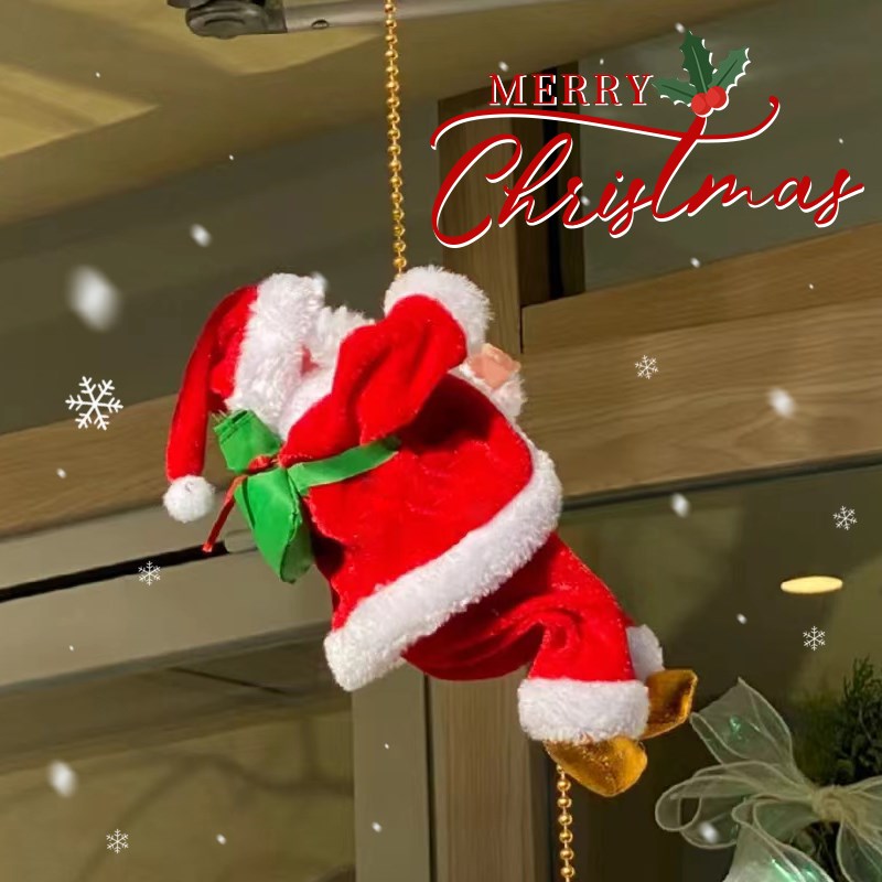 圣诞节装饰品会爬的圣诞老人电动爬绳爬珠爬梯子爬窗礼物儿童礼品