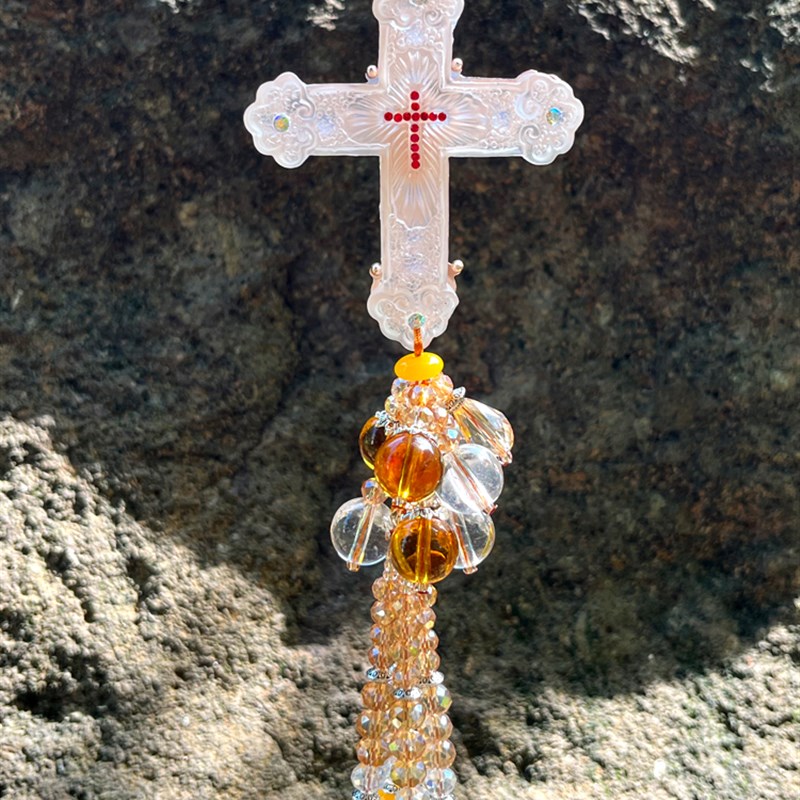 2023年新款水晶琉璃十字架汽车後照镜挂件新车内车载挂饰平安吊坠