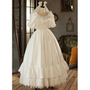 法式 在逃公主缎面轻婚纱复古蕾丝森系轻奢礼服白色 出门纱2023新款