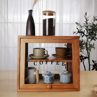 日式纯实木餐边柜桌面收纳小碗柜咖啡玻璃印字双门整装多功能简单