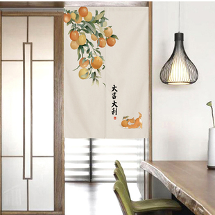 门帘家用免打孔魔术贴布艺遮挡中式隔断帘半帘厕所门口挂帘伸缩杆