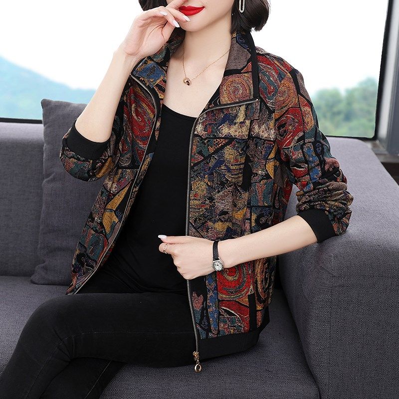 洋气外套女2024春装新款宽松休闲中老年妈妈外搭夹克翻领大码上衣,女装/女士精品,短外套,淘宝优惠券,粉丝福利购,淘宝优惠卷