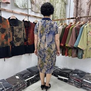 四十岁女人夏款 50岁妈妈单排扣母亲 POLO领文艺洋气连衣裙女中长款