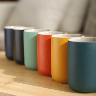 日式粗陶茶杯多彩水杯大号陶瓷杯子200毫升办公杯直口杯简约家用