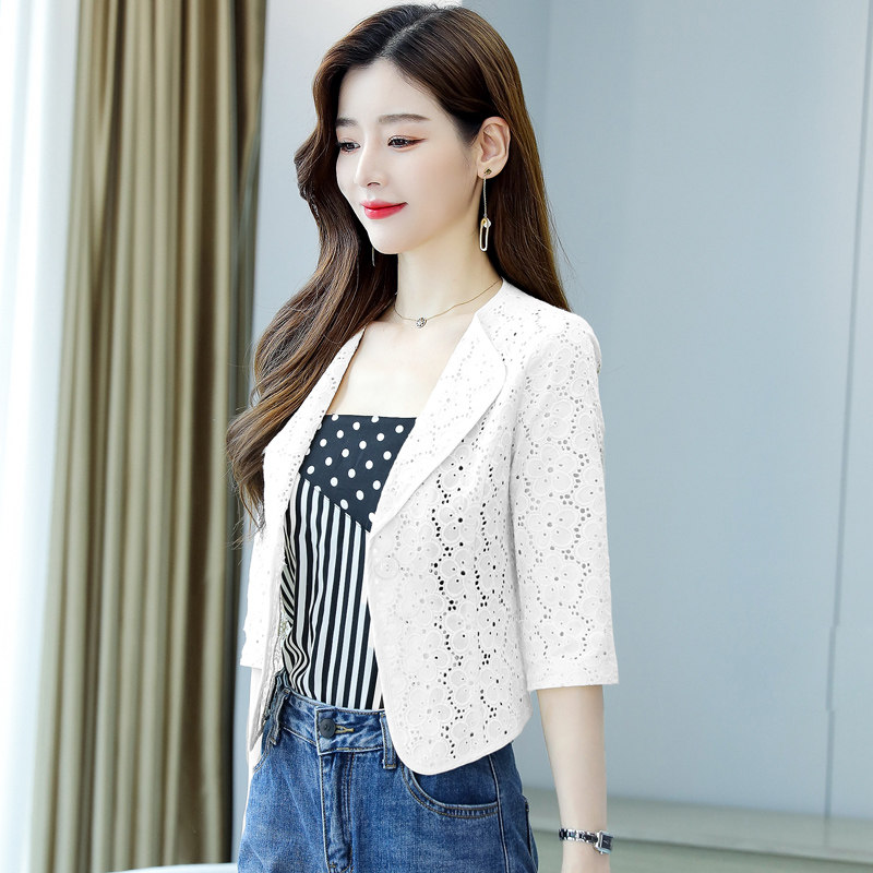 洋气小西装外套短款外套夏季百搭修身蕾丝薄款防晒上衣女裙子外搭,女装/女士精品,短外套,淘宝优惠券,粉丝福利购,淘宝优惠卷