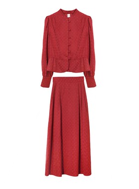 午间红茶~复古红色新娘结婚回门敬酒服女装套装[长袖上衣+半身裙]