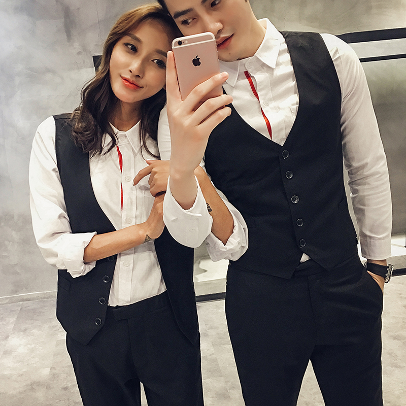 三件套美发师理发店酒吧KTV足浴服务员工作服男女生马甲衬衫西裤